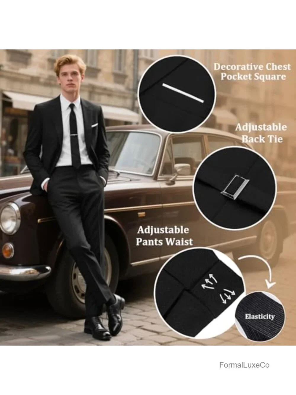 3 Piece Tuxedo Suit Set Regular Fit Blazer Vest Pants Formal Wedding Prom